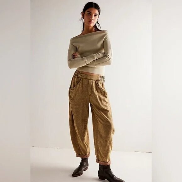 Free People High Road linen barrel pull on pants - Picture 1 of 9